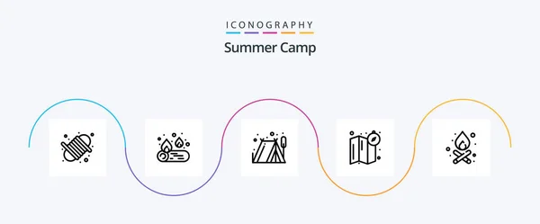 Summer Camp Line Icon Pack Including Fire Outdoor Campfire Map — Stock Vector