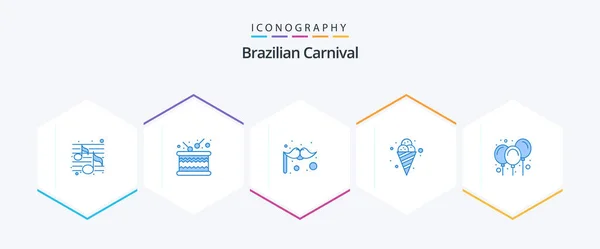 Brazilian Carnival Blue Icon Pack Including Carnival Balloons Carnival Cold — Stock vektor
