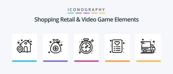 Shoping Retail Video Game Elements Line Icon Pack Termasuk Sel - Stok Vektor