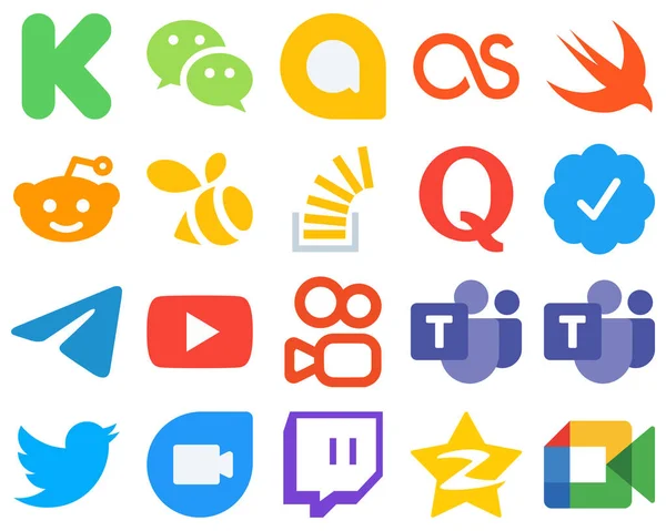 Flat Flat Social Media Icons Messenger Twitter Vérifié Son Badge — Image vectorielle