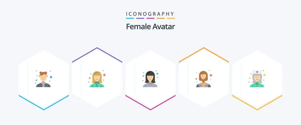 Vrouwelijke Avatar Flat Icon Verpakking Met Inbegrip Van Werknemer Industrie — Stockvector