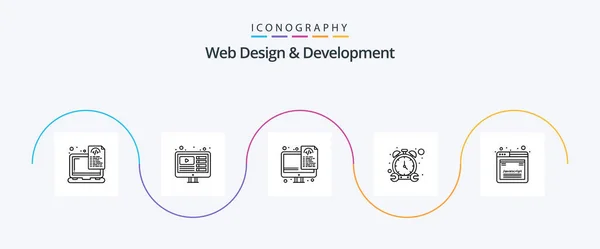 Conception Développement Web Ligne Icône Pack Compris Conception Montre Direct — Image vectorielle