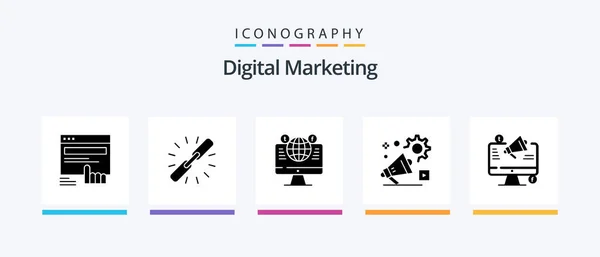Digital Marketing Glyph Icon Pack Including Announcement Campaign Hyperlink Facebook — Vettoriale Stock