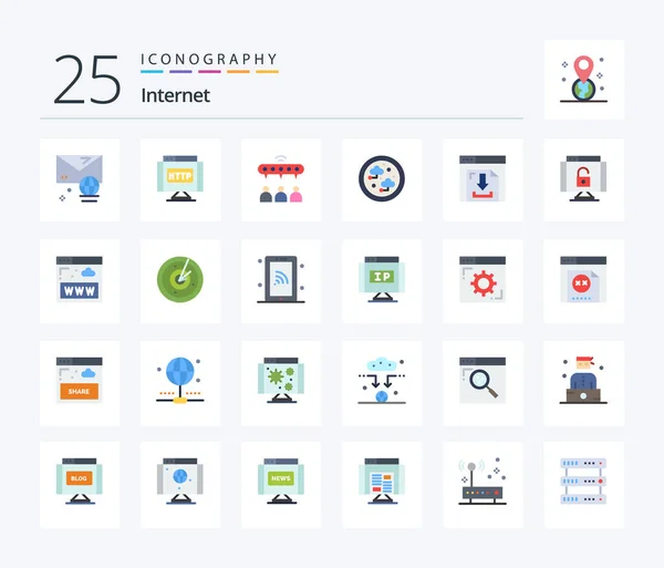 Internet Flat Color Icon Pack Including Download Technology Group Network — Stock vektor