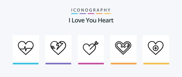Pack Icône Heart Line Compris Coeur Amour Favori Favori Amour — Image vectorielle