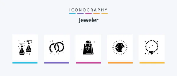 Jewellery Glyph Icon Pack Inkl Mala Diamant Schmuck Hochzeit Kreatives — Stockvektor