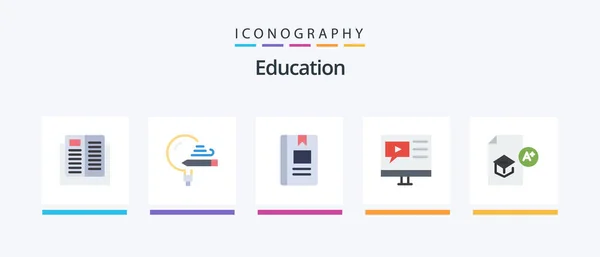 Education Flat Icon Pack Mit Multimedia Bildung Schule Lesen Wissen — Stockvektor