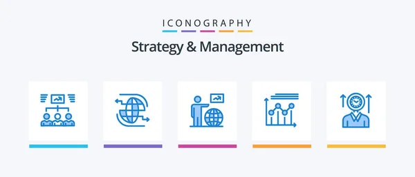 Strategy Management Blue Icon Pack Including Graph Analytics Communication User — Wektor stockowy