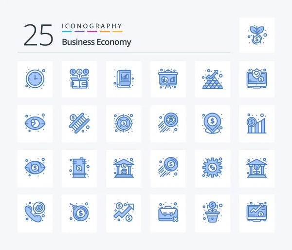 Economy Blue Color Icoon Pakket Met Inbegrip Van Financiën Grafiek — Stockvector