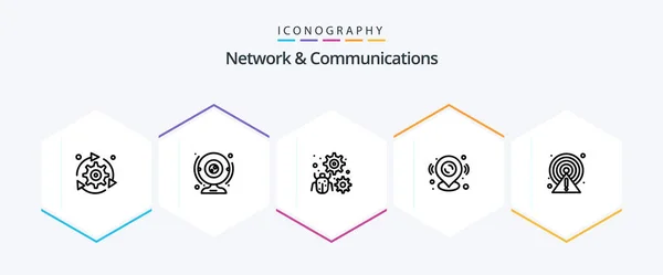 Network Communications Line Icon Pack Including Location Pin Computer Gear – stockvektor