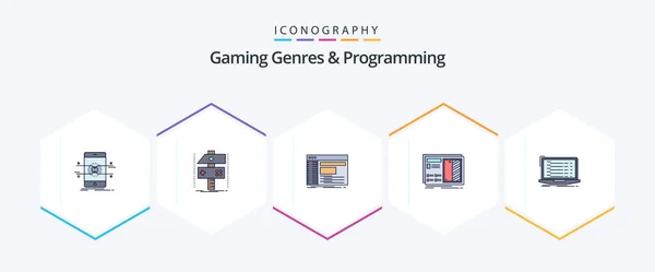 Gaming Genres Programming Filledline Icon Pack Including Design Developer Software — Stock Vector