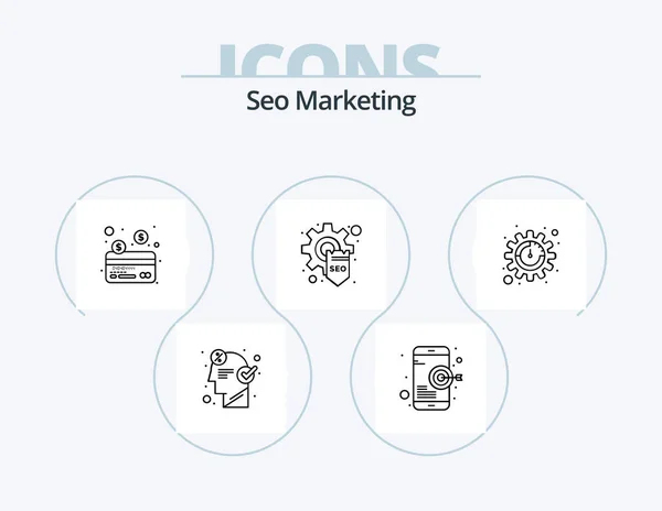 Seo Marketing Line Ikon Pack Ikon Design Megafon Punkt Analys — Stock vektor