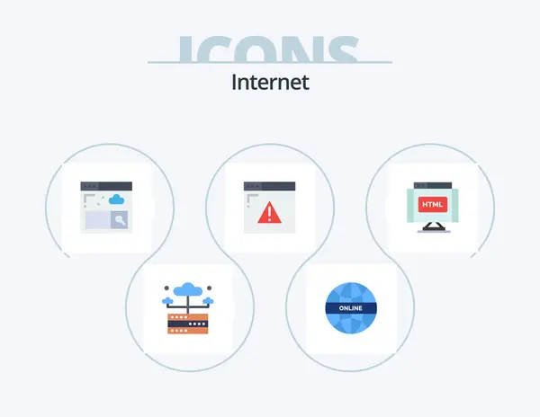 Internet Flat Icon Pack Icône Design Html Code Navigateur Page — Image vectorielle