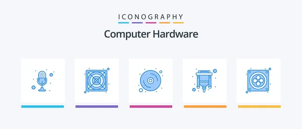 Computer Hardware Blue Icon Pack Including Fan Hdmi Computer Usb — Stock Vector