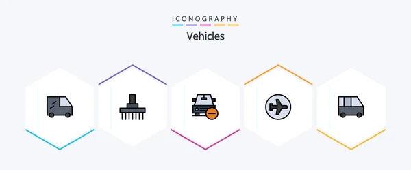 Vehicles Filledline Icon Pack Including Delivery Van Flying Delete Airport — Wektor stockowy