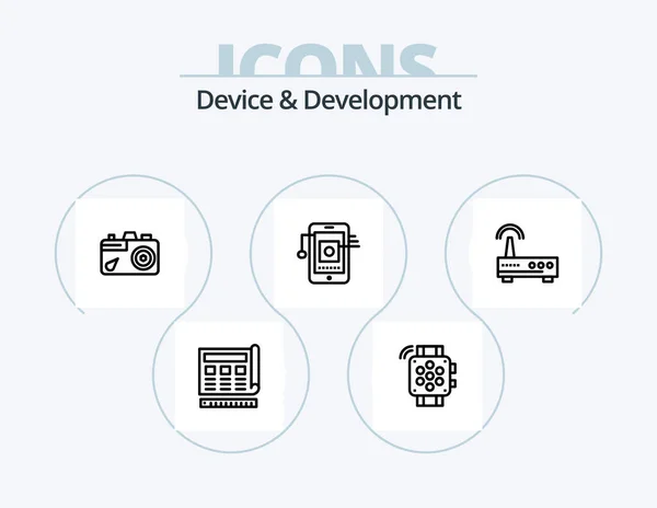 Device Development Line Icon Pack Icon Design Webcam Cell Printer — Vettoriale Stock