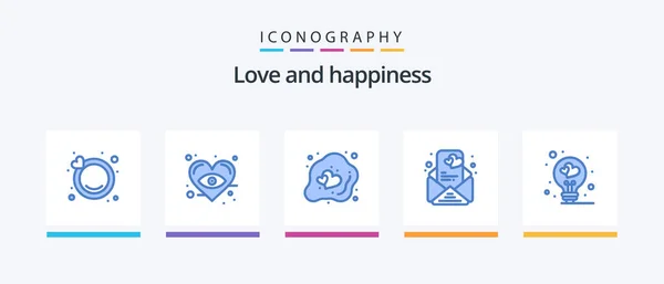 Love Blue Pictogram Pack Inclusief Valentijn Liefde Bol Bericht Creatieve — Stockvector