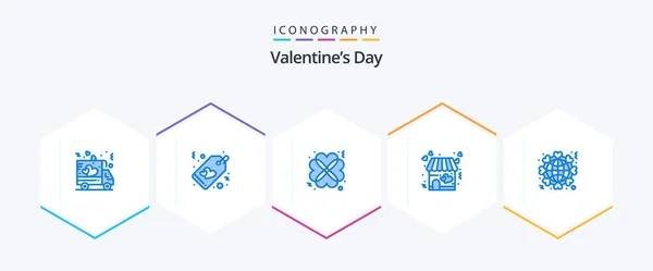 Valentines Day Blue Icon Pack Including Heart Valentine Hearts Store — Vetor de Stock