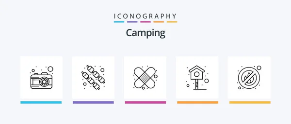 Camping Line Icon Pack Including Traveling Photo Camp Tomahawk Creative — Stock Vector