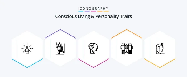 Concious Living Personality Traits Line Icon Pack Including Mind Family — Stock vektor