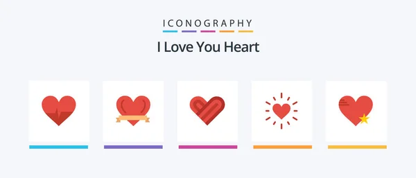Pack Icônes Coeur Plat Inclus Valentine Genre Icônes Créatives Design — Image vectorielle