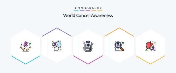 World Cancer Awareness Pack Iconos Filledline Incluido Virus Infección Mundo — Vector de stock