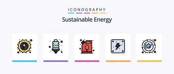 Sustainable Energy Line Filled Icon Pack Including Energy Saver Bulb — Stock Vector