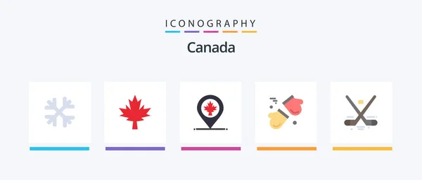 Canada Flat Icon Pack Including Game Scandinavia Location Gloves Arctic — Διανυσματικό Αρχείο
