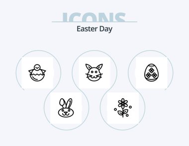 Paskalya Çizgisi Simgesi 5 Simge Tasarımı. Tatil. Yumurta. Çiçek. Doğa. yiyecek