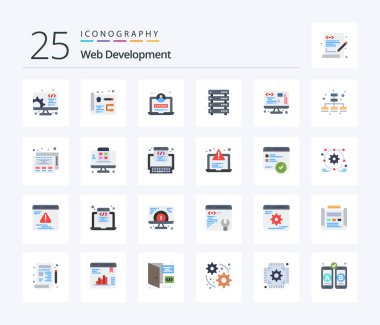 Web Geliştirme 25 Düz Renk simgesi paketi yönetim dahil. Veri. Ağ. Ağ. sunucu