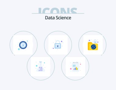 Data Science Flat Simgesi 5 Simge Tasarımı. Veri. Askı. Çizelge. Koruma. Göz görünümü