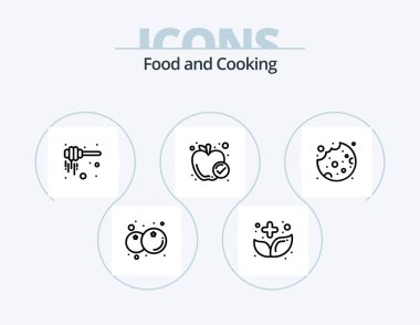 Yemek Hattı Simgesi 5 Simge Tasarımı. Sağlıklı yemek. Yemek. Mısır gevreği. Elma. çerez