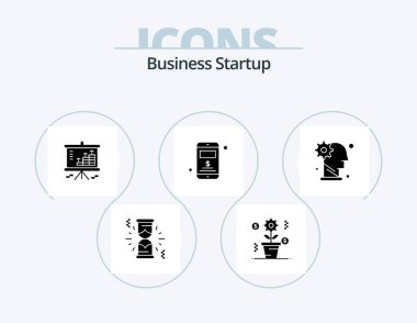 Business Startup Glyph Simgesi 5 Simge Tasarımı. Sunucu. Büyüme. Projektör. Dolar