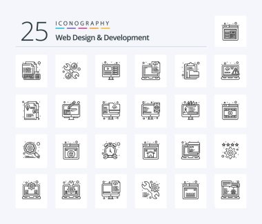 Web Tasarım ve Geliştirme 25 Satır simgesi paketi arşiv de dahil. Bilgisayar. Tasarım. Dosyalar. aygıt