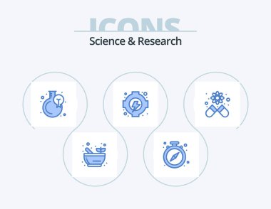 Science Blue Icon Pack 5 Simge Tasarımı. - Evet. İlaç. Matara. Kapsül. dişli