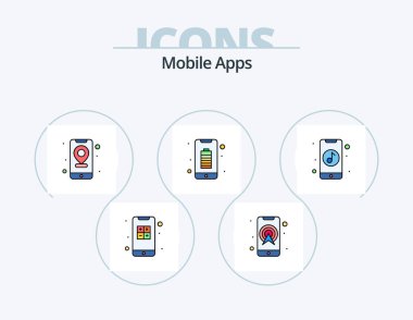 Mobil Uygulamalar Satırı Simge 5 Simge Tasarımı ile Dolduruldu. Çıkmak. Dikkat et. Haberci. Tıbbi yardım. uygulama