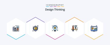 Tasarım Düşünme 25 FilledLine simge paketi tasarım dahil. Aletler. Kalkan. Tasarım. fikir