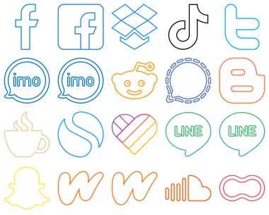 Yolcu gibi 20 Yüksek Çözünürlüklü Renkli Sosyal Medya Simgesi. reddit ve ses tamamen özelleştirilebilir ve yüksek kalite