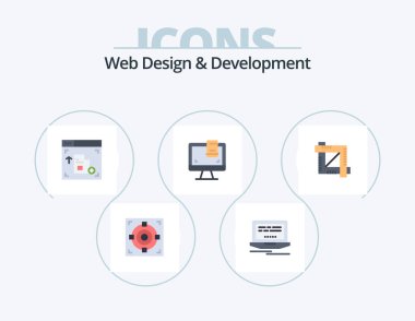 Web Tasarım ve Geliştirme Düz Simge 5 Simge Tasarımı. Grafik editörü. Ekin aleti. Ağ. Ekin. monitör