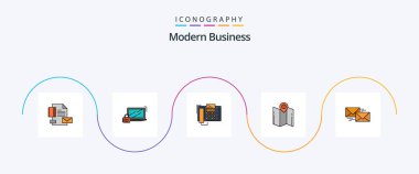 Modern Business Line Flat 5 Simge Paketi ile dolu. Harita. Kilit. Bağlantı. ofis