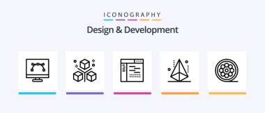 Resim dahil 5. Tasarım ve Geliştirme Satırı Simgesi Paketi. Tasarım. Şekil. Kodlama. Nesneler. Yaratıcı Simgeler Tasarımı