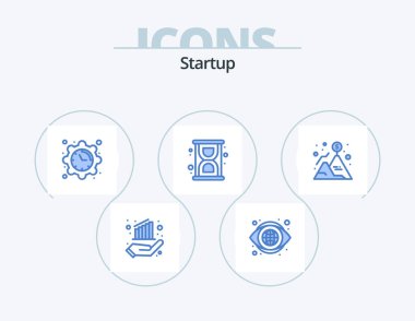 Başlangıç Mavi Simgesi 5 Simge Tasarımı. Dağ. Başarı. Ayarlama. Verimlilik. kum saati