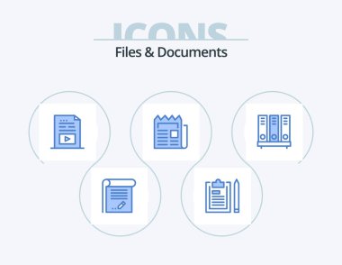 Dosyalar ve Belgeler Mavi Simge 5 Simge Tasarımı. Haber bülteni. Medya. Not defteri. Müzik. ortam