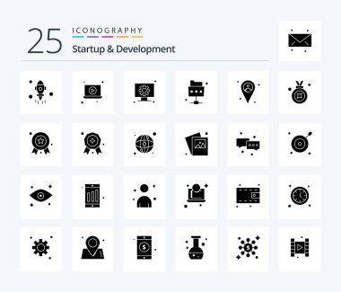 Başlangıç ve Geliştirme 25 Solid Glyph simge paketi ödül dahil. Harita. Donanım. konum. dosya