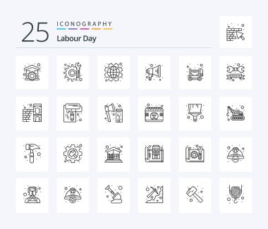 İnşaat dahil 25. İşçi Günü simgesi paketi. Konuşmacı. Uluslararası. Megafon. emek