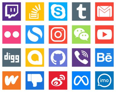Wechat; meta; gmail; instagram ve yahoo simgeleri gibi 20 Modern Sosyal Medya Simgesi. Yaratıcı ve göz alıcı.