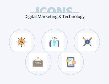 Dijital Pazarlama ve Teknoloji Düz Simge Paketi 5 Simge Tasarımı. Sanat eserleri. Pazarlama. Reklamcılık. kullanıcı bağlantısı. nişan