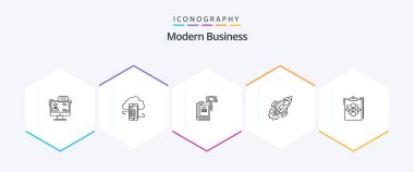 Tokmak da dahil olmak üzere Modern Business 25 Line simgesi. Açık arttırma. Bulut deposu. Başla. Güvenli