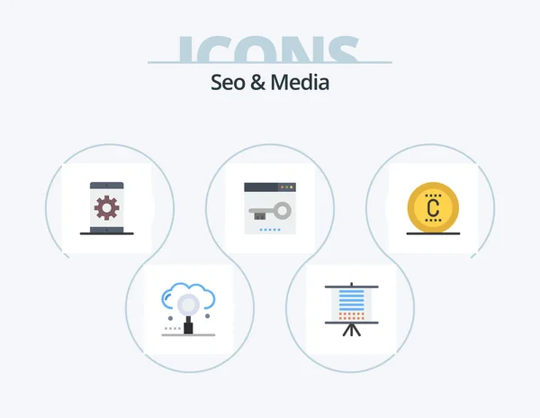 Seo Media Flat Icon Pack Icon Design Optimization Keywords Web — Stock Vector