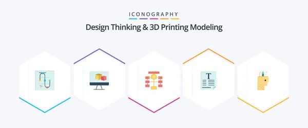 Design Thinking Printing Modeling Flat Icon Pack Including Fount Text — Stockový vektor